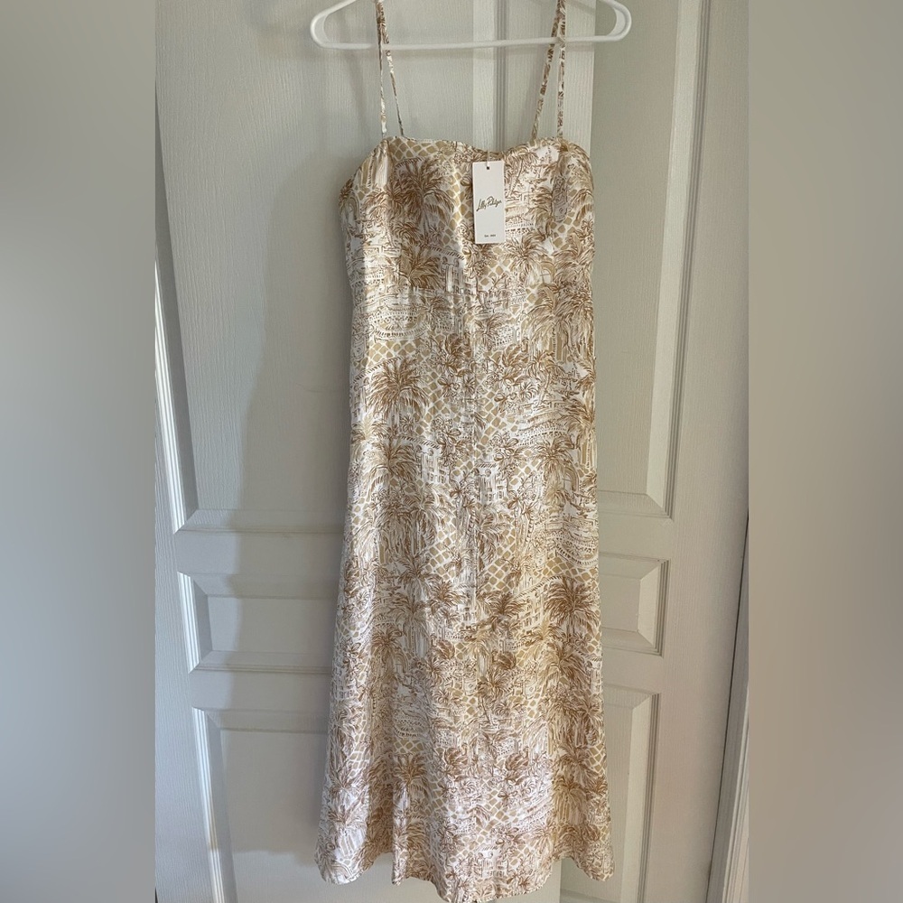 Lilly Pulitzer Jorgian Linen Midi Dress Palm Beach Paradise Size 12 - Picture 3 of 13